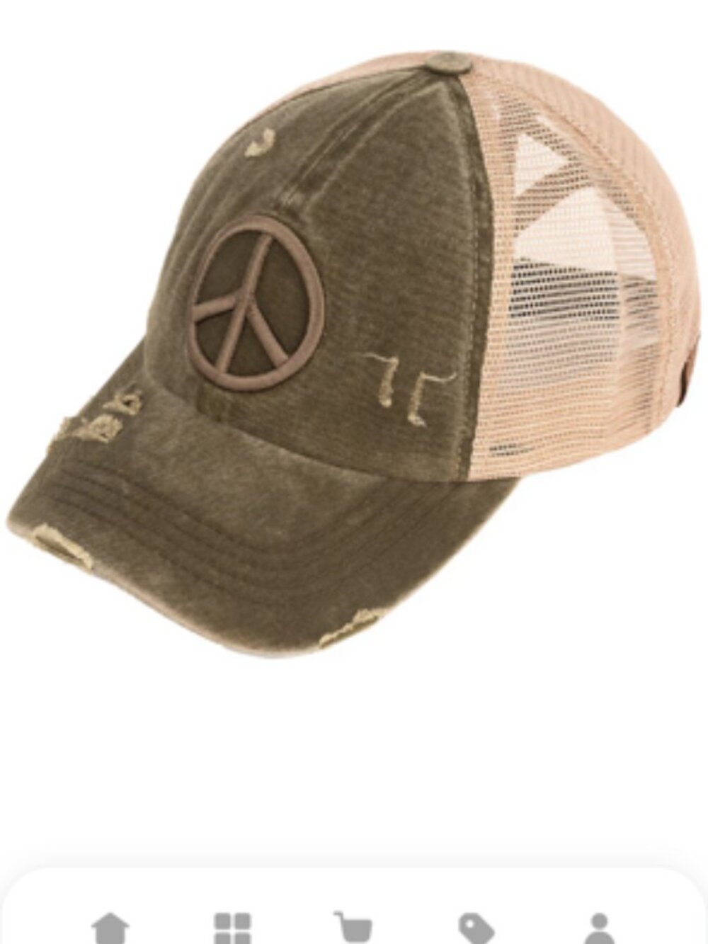 NWOT Green CC Distressed Embroidered Peace Sign Criss Cross High Ponytail Hat - Picture 8 of 12
